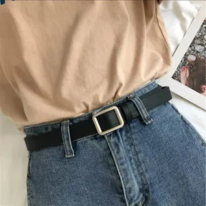 Minimalistisch Dames Kunstleer Riem Retro Veelzijdig Effen Vierkante Ronde Gesp
