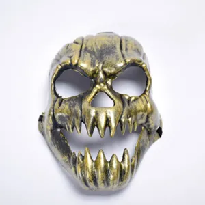 Scary Halloween Skull Face Mask With Teeth Golden Silver Plastic Skeleton Mask For Masquerade Party Horror Cosplay Costume Props