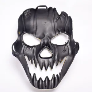 Black horror skull mask with sharp teeth for Halloween party, scary costume cosplay prop.