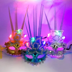 LED glowing masquerade mask with lace and sequins for Halloween party and ball main view.