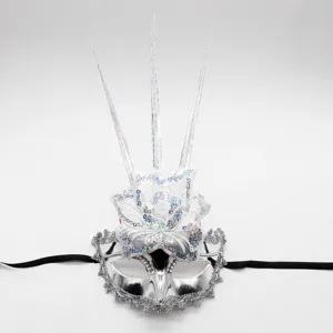 Silver lace masquerade mask with flower and light up spikes for Halloween party events