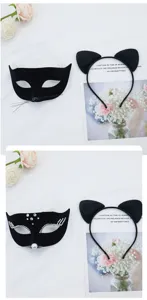 Halloween black cat mask set flocked fox mask cosplay masquerade party props accessories