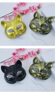 Halloween cat face mask retro distressed plain half face mask for party ball cosplay props