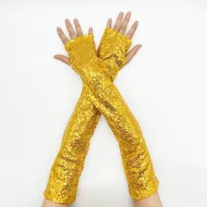 Gouden pailletten vingerloze handschoenen lange armwarmers sprankelende feest dans performance mouwen
