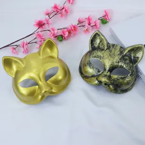 Halloween cat half face mask golden vintage masquerade party costume cosplay props