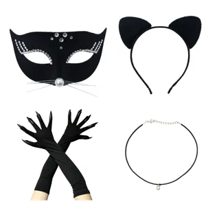 Set maschera gatto nero di Halloween accessori per costume cosplay guanti collare!
