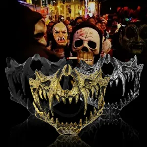 Scary Horror Fangs Half Face Mask Plastic Skeleton Demon Mask For Halloween Easter Masquerade Cosplay Party Costume Props