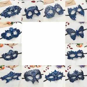 Sexy Blau Goldgeprägt Spitze Augenmaske Für Maskerade Halloween Party Hohl Geformte Party Masken Für Damen Kostüm Zubehör