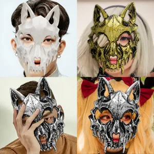 Halloween scary werewolf mask cosplay party prop gothic animal half face mask for adults