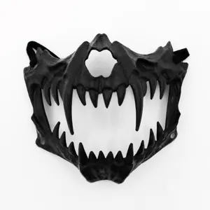 Black skull monster half face mask with sharp fangs for Halloween party cosplay props