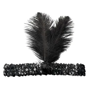 Schwarzes Pailletten Feder Stirnband mit Kristall fur Damen 1920s Party Kostum Haarschmuck.