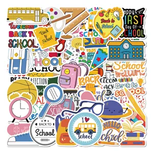 Adesivi per Graffiti Scolastici Impermeabili Back To School Simpatiche Decalcomanie di Cancelleria di Cartoni Animati per Laptop Bottiglia d'Acqua Diario Decorazione DIY