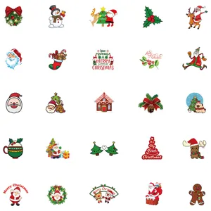 Christmas waterproof graffiti stickers detail view, showing various cute Santa and tree designs.