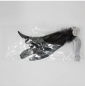 1920s vintage black feather headband rhinestone flapper hair accessory crystal elastic band