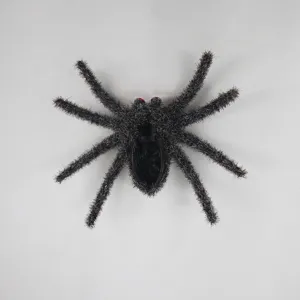 Halloween fluffy spider decoration toy hairy black creepy party prop fake spider main image.