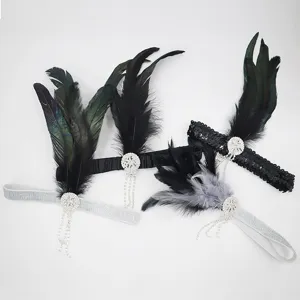 1920s Vintage Feather Headband Gatsby Rhinestone Tassel Elastic Hair Band Women Retro Party Hair Accessories Jewelry