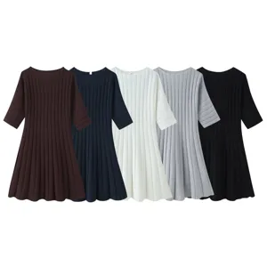 Damen Casual Kurzarm Strick Minikleid Dehnbar Einfarbig Gerippt Enges Kleid Für Sommer Herbst Mode