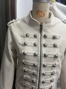 Women's 2026 new fashion military style stand collar wool blend jacket with metallic buttons.