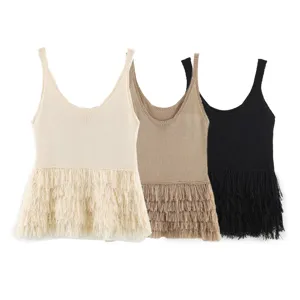 Womens Fashion Slim Fit Fringe Camisole Knitwear Top European And American Style Summer Sleeveless Pullover