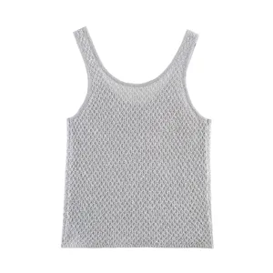 Silbernes metallisches Strick-Top für Damen, stylische atmungsaktive Sommer-Weste.