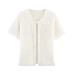 Damen schimmernde metallische Strick Kurzarm offene Cardigan Sommer Oberteil neu