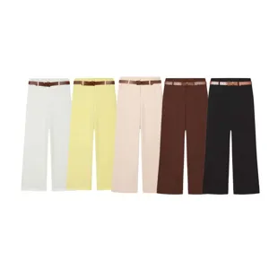Pantalon Casual Droit Taille Haute Femme Mode Été Pantalon Ample Avec Ceinture Bas Féminin