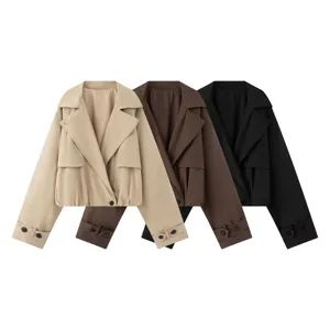 Chic cropped trench coat for women, elegant french style short jacket with lapel and multi colors.