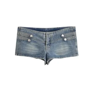 High waist sexy denim shorts for women, casual streetwear mini hot pants with metal buttons.