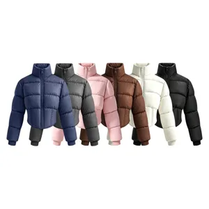 Damen Winter Schmale Passform Gesteppte Stehkragen Gesteppte Jacke Lässige Lange Ärmel Reißverschluss Einfarbig Warm Oberbekleidung
