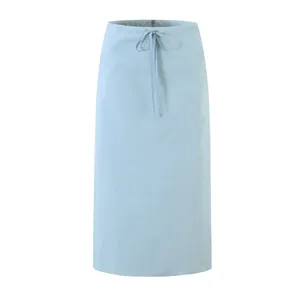 Light blue drawstring midi skirt for women, casual elegant bottom wear for daily commuting style.