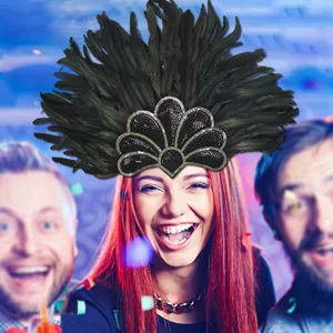 Halloween Feather Headpiece Sequin Elastic Hair Band Carnival Party Performance Feather Hair Accessory Women Headwear