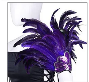 Purple feather epaulet sequin shoulder piece for party cosplay costume performance carnival