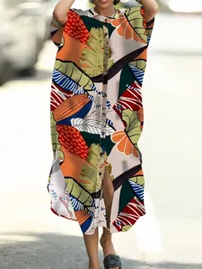 Women tropical print beach cardigan dress, loose batwing sleeve casual sun protection cover up