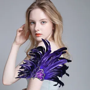 Stunning purple feather arm cuff with shiny sequins for festival party costume wear.