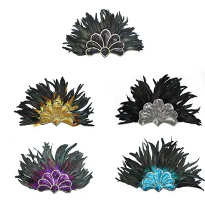 Halloween feather headband sequin fan headpiece carnival party hair accessories for women