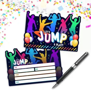 Colorful party invitation cards set with envelopes and pen for kids birthday celebration