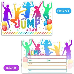 Party invitation card double sided colorful jump silhouettes design blank paper style