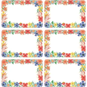 Cadeau sticker etiketten met bloemenrand en leeg midden voor handgeschreven tekst verpakking