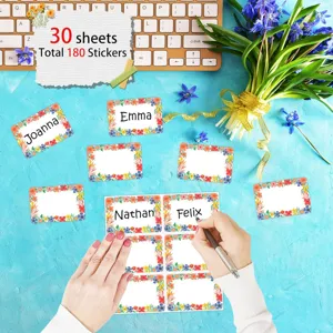 Bloemenrand naam stickers 30 vellen 180 stuks beschrijfbare cadeaulabels decoratie