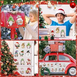 Christmas gnome magnetic stickers set, perfect for fridge, car, and laptop holiday decor.