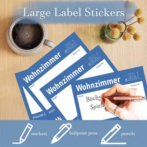 Grands autocollants d'étiquettes de déménagement avec texte allemand, parfaits pour le rangement.
