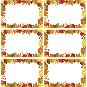 Herfstbladeren rand lege cadeaulabels stickers voor handgeschreven groeten en feestelijke verpakking.