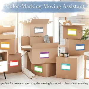 Etiquettes autocollantes de couleur pour cartons de déménagement et organisation.