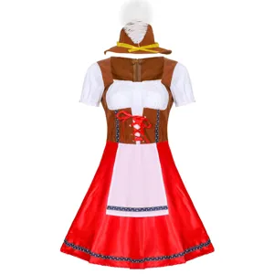 Women Traditional German Oktoberfest Costume Bavarian Dirndl Dress And Hat Set Beer Garden Carnival Party Cosplay Dress