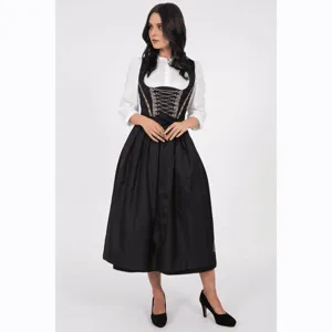 Traditional German Oktoberfest dirndl dress costume, elegant black maid dress for party events.