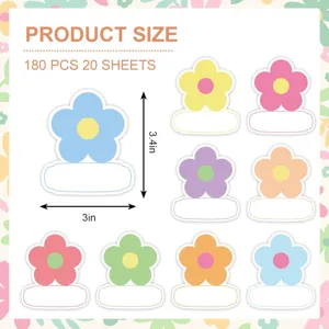 Bohemian flower name tag stickers, colorful floral label decals for classroom and home decor.