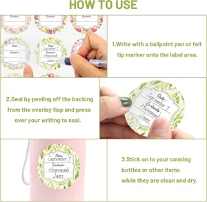 Watercolor floral canning label stickers waterproof date content markers for jam bottles