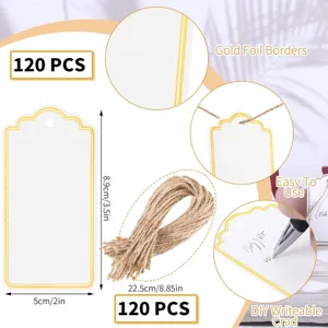 Gold Foil Blank Gift Tags Paper Cards With Jute Twine DIY Hanging Tags For Birthday Wedding Party Gift Wrapping Decoration