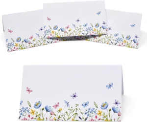 Segnaposto pieghevoli con fiori di campo acquerello eleganti carte da tavolo per feste