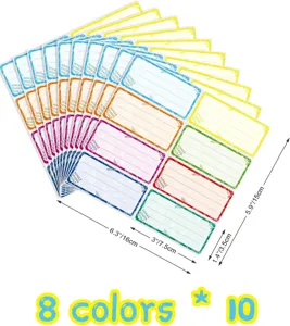 Bunte Schuletiketten Namensaufkleber fuer Kinder Schreibwaren Hefte Mappen Dekoration.